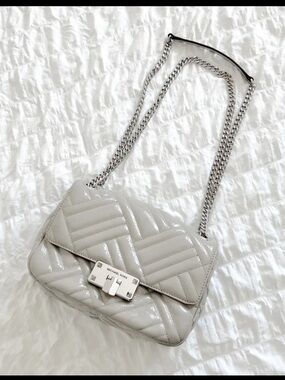 Michael Kors Quilted Patent Leather Chain Shoulder Bag in Light Gray